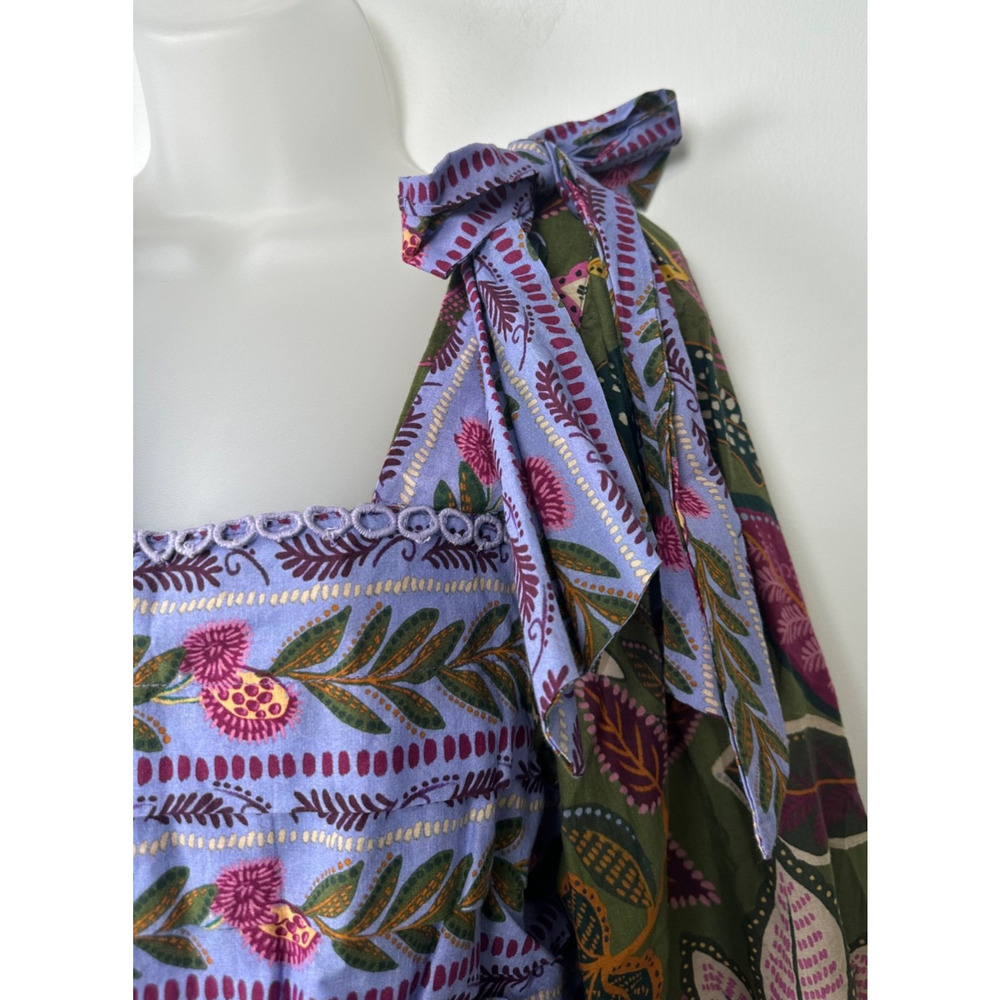 NEW Farm Rio S Top Tropical Multi Green Wild Jungle Blouse Long Puff $185 D56 - Picture 4 of 8
